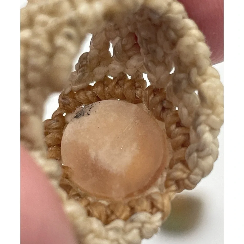 Beige Macrame Ring W/ Natural Orange Stone Handmade Bohemian Boho Beach Size 5